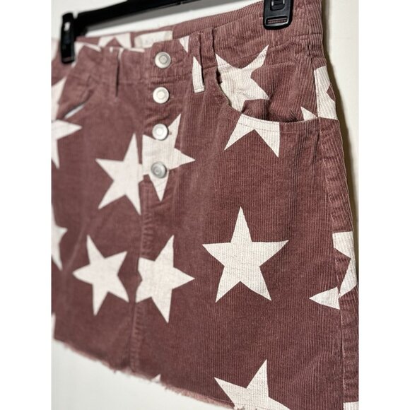 ALTAR’D STATE Red White Star Corduroy Mini Skirt Raw Hem Western Boho Size Small - Picture 2 of 4